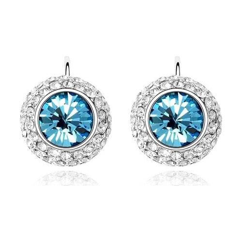 Romantic Silver Plated Round Austria Crystal Stud Earrings For Women Girl Gift Classic Wedding Jewelry Brincos Bijoux