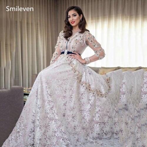 Smileven Luxury Lace caftan Evening Dresses V Neck Appliques Mother Dress Arabic Muslim Special Occasion Dresses Party Gowns