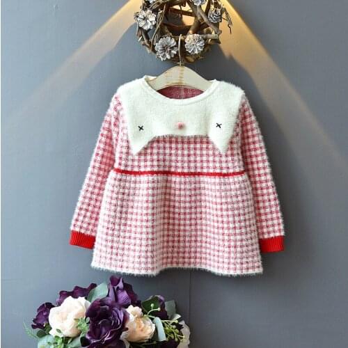 Christmas Girls Imitation Mink Velvet Dress Autumn Winter 2020 New Girl Baby Knit Sweater Western Style Sweater Princess Dress