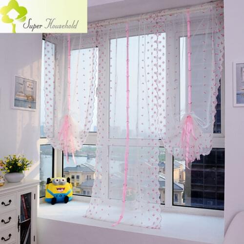 Fashion Embroidered Window Roman Curtain Blinds For Living Room/Kitchen/Bedroom/Bathroom Pink Curtain Yarn Sheer Tulle Curtains