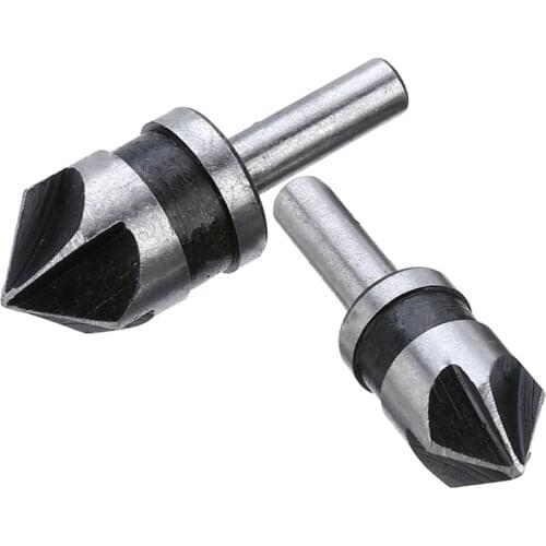 2pcs 5 Flute Countersink Drill Bit HCS 82 Degree Point Angle Chamfer Chamfering Cutter 1/4" Round Shank For Power Tool