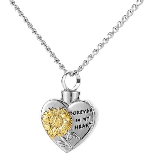 Vintage Sunflower Ash Necklace Forever In My Heart Cremation Ash Heart Locket Necklace Sweater Chain Women Men Jewelry