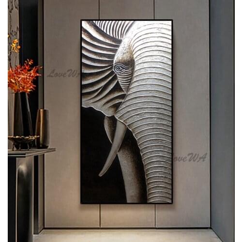 High Quality Painting With An Elephant Pattern On One Side Filled With Horzontal Stripes Modern Gold And Silver Decor Picture