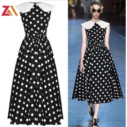 ZALady designer elegant party evening midi dress polka dot black peter pan collar fashion traf french tank dresses women robes