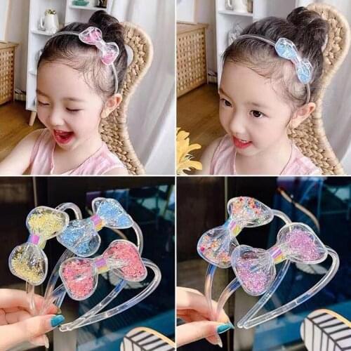 1PC Baby Bow Hairbands Transparent Sequin Hair Hoops With Teeth Girls Glitter Headbands Lovely Korean Hair Accessories Boutique