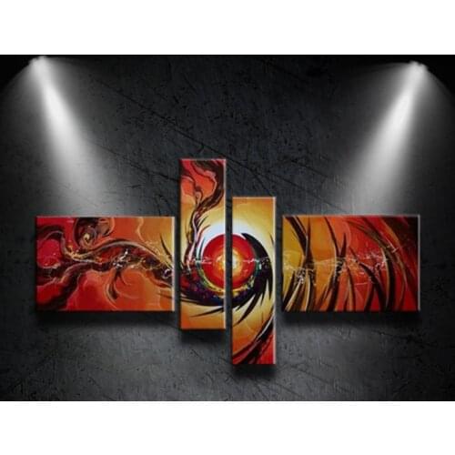 100%Handpainted The Red Art Oil Painting 4 Pcs / Set Decoration Oil Painting Abstract Wall Pictures For Living Room Decor