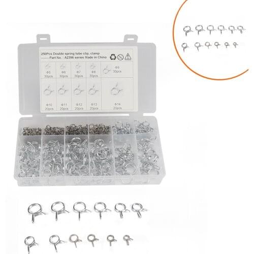 250pcs/lot Φ5-Φ14 Double-wire Hose Water Pipe Clamp Two-wire Fuel Spring Pipe Clamp Boxed