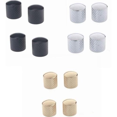 4 PCS Chrome Metal Dome Knobs Volume Tone Control Knobs Knurled Barrel for Electric Bass Guitar Parts