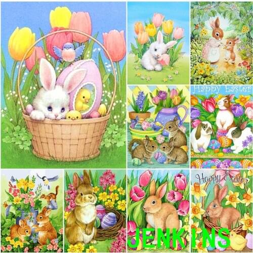 5D Diamond Painting Easter Bunny Full Drill Mosaic Diamond Embroidery Rabbit Cross Stitch Arts Craft for Wall Decor Easter Gift