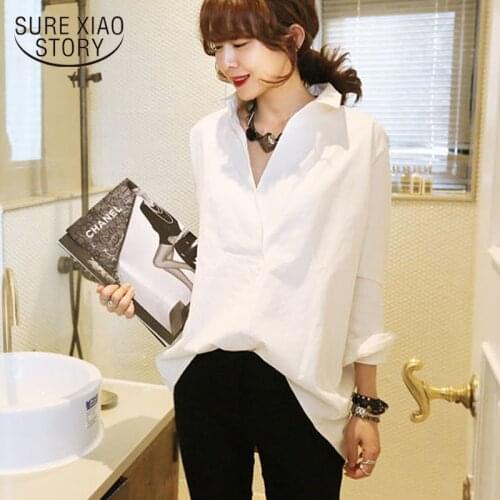 White Long Shirts Women Casual Ladies 2021 Spring Loose Fashion Korean V-neck Long Sleeve Blouse OL Style Female Tops 8010 50