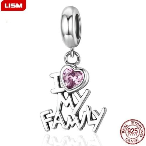 New 100% 925 Sterling Silver I Love My Family Charms Beads fit Bracelets Necklaces DIY Jewelry Accessories Gifts
