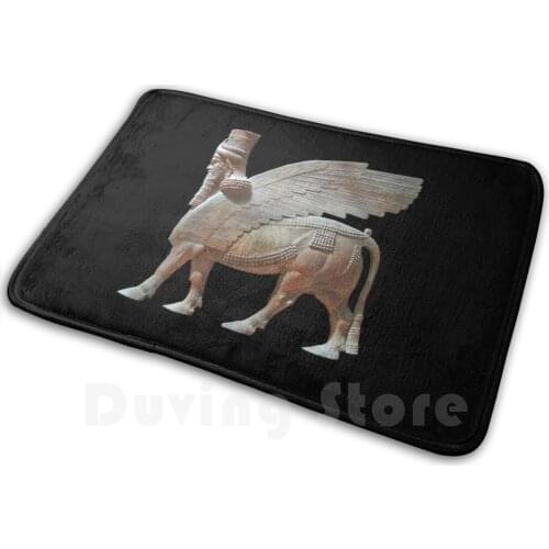 Human - Headed Winged Bull. Assyrian Lamassu Statue. On Black. Mat Rug Carpet Anti-Slip Floor Mats Bedroom Assyria Assyrian