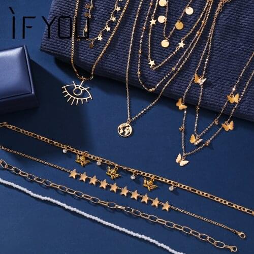 IF YOU NEW Butterfly Choker Necklace For Women Star Map Eyes Coin Pendants Necklaces 2020 Chain Chokers Bohemian Jewelry Gift
