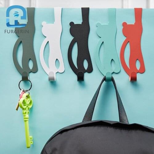 Cat Door Hook Key Hanger Wall Hooks Metal Home Bathroom Accessories