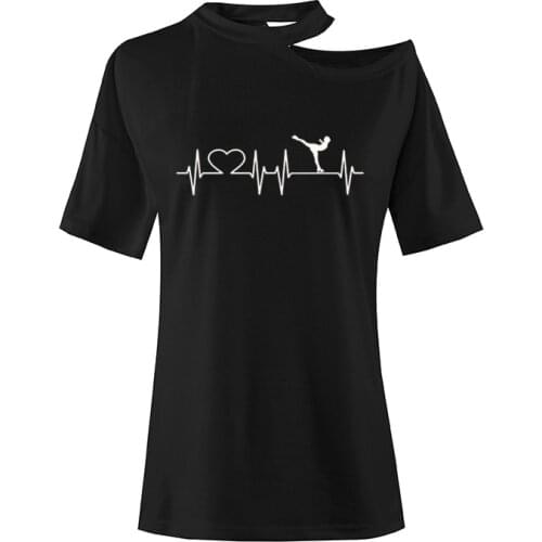 Heartbeat Ice Skating Figure Skater Women T Shirts Printed Short Sleeve Girl Female Clothing Off Shoulder Tops Harajuku New