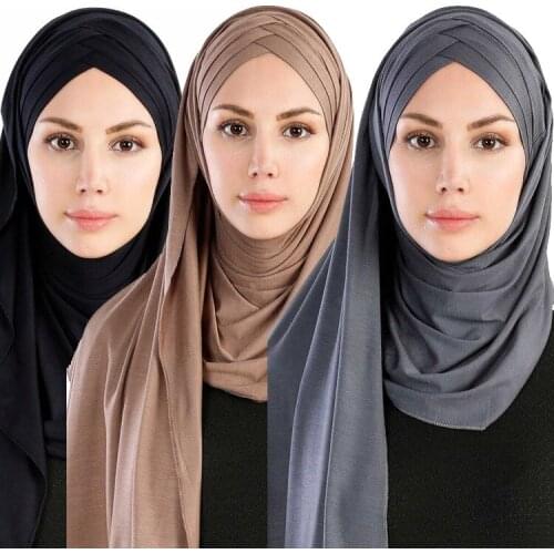 H1365 New arrival elastic modal jersey wrap muslim hijab scarf arabic hats with wrap