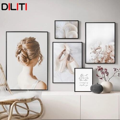 Beauty Girl Figure Canvas Painting Mushroom Flower Wall Art Nordic Ballet Shoes Print Poster Pictures for Living Room Decoration