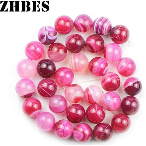 Natural Rose Stripe Banded Agates Stone Spacers Beads 4/6/8/10/12MM Onyx Round Loose Beads For Jewelry Making DIY Bracelet