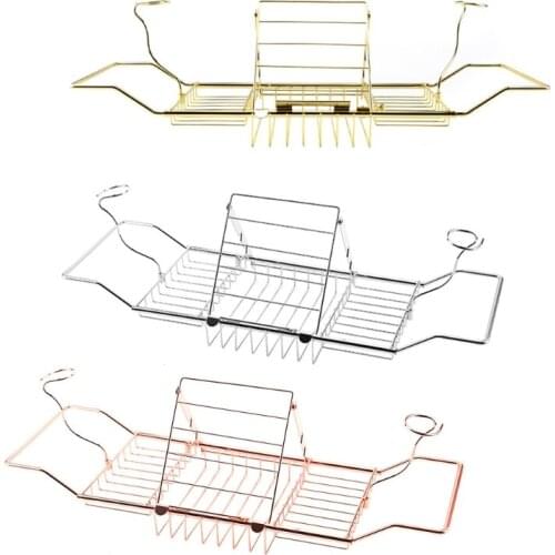Metal Telescopic Bathtub Rack Retractable Wine Glass Book Holder Tray Organizer B03E