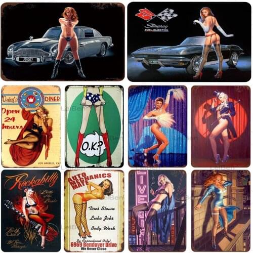 Sexy Lady Girl Metal Tin Sign Retro Art Poster Iron Painting Racing Garage Bar Home Decoration Metal Plate Vintage Metal Plaque