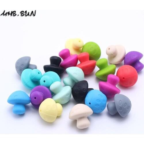 MHS.SUN 25*25mm Mushroom shape silicone beads 30pcs DIY crafts accessories random color baby teething jewelry soft beads