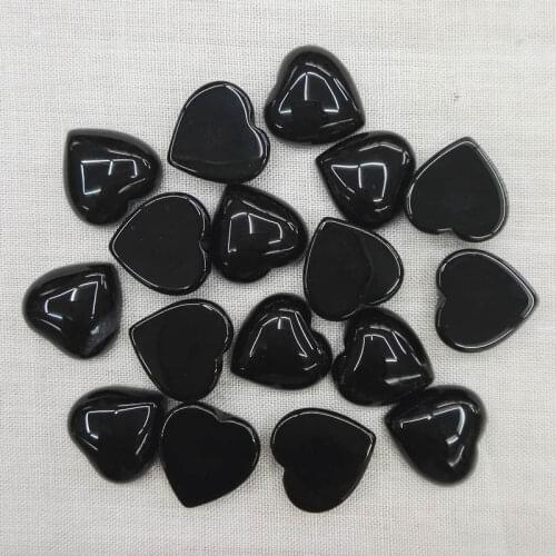 Fashion 15MM black Onyx Heart shaped cab cabochon natural stone beads for making Jewelry Charm parts 24Pcs/lot Free shipping