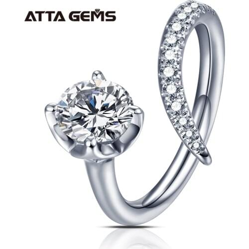 ATTAGEMS Moissanite Wedding Jewelry 925 Sterling Silver Adjustable Rings with 1.0ct D Color Twinkle Stone Moissanite Diamond