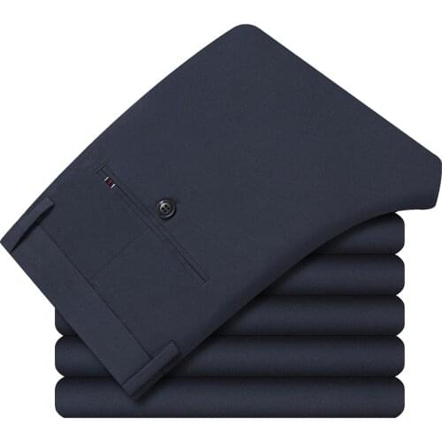 2021 Autumn Elastic Pants Mens Straight Trousers Men Wear Comfortable Soft Trousers Office Business Male Clothing Size 40 42