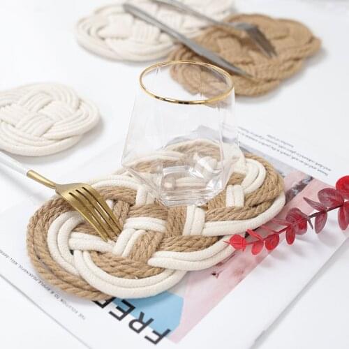 Non-Slip Handmade Woven Cotton Thread Jute Coaster Insulation Tea Cup Placemat For Kitchen Dinner Decoration Table Mats