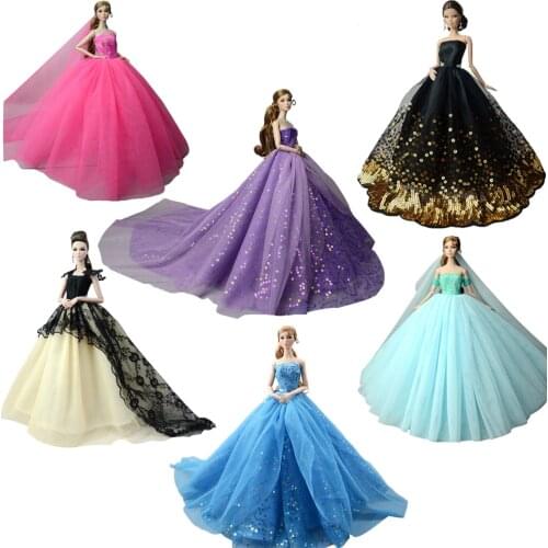 NK One Pcs Handmade Princess Wedding Dress Noble Party Gown For Barbie Doll Fashion Design Outfit Best Gift For Girl' Doll JJ