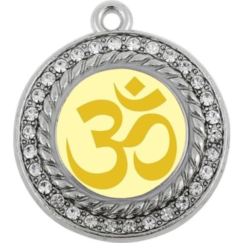 OM YOGA CIRCLE CHARM antique silver plated jewelry