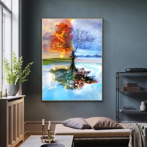 Landscape Art Colorful Tree of Life Oil Canvas Painting Wall Art Posters Prints Wall Pictures for Living Room Home Wall Cuadros