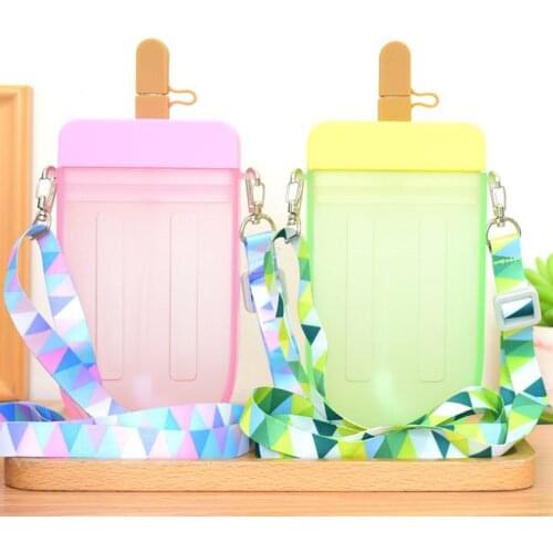 Plastic Water Bottles Cute Watermelon Ice Cream Water Bottle with Straw Bottle Anti-fall Portable Popsicle Cup Kids Water 300ml