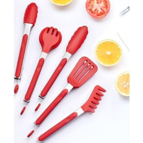 9 Inch Silicone Food Tong Stainless Steel Kitchen Tongs Silicone Non-slip Cooking Clip Clamp BBQ Salad Tools Kitchen Accessories