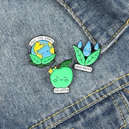 Save The Eareh Conserve Water No Plastic Straws Environmental Protection Green Enamel Pin Brooch Collar Backpack Badge Brooch