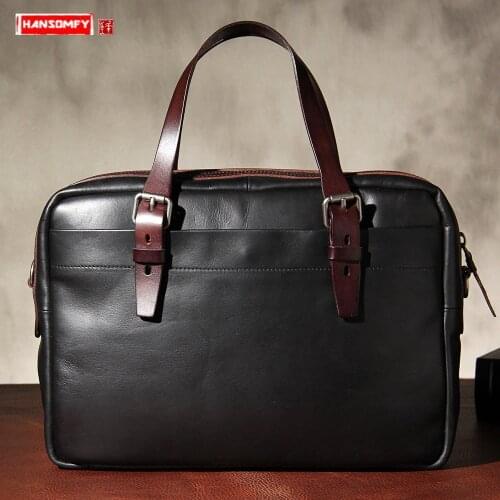 New Mens Bag Vegetable Tanned Leather Handbag Briefcase Retro Leather Business Men Shoulder Diagonal Bag Computer Bags Original