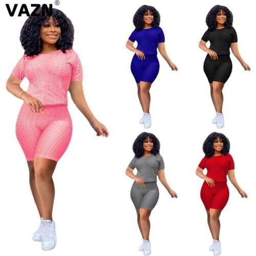 VAZN 2021 Short Sleeve Loose Casual Suit Fashion Elegant Sexy High Street Set Holiday Women Young Energetic Set
