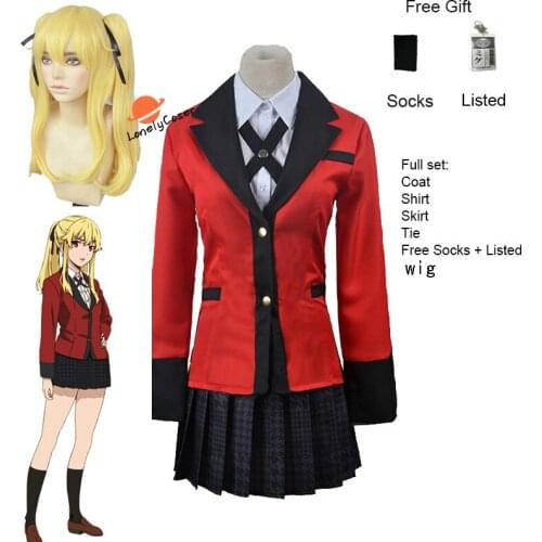 Anime Kakegurui School Girl JK Uniform Meari Saotome Cosplay Costumes Long Wig Jacket Badge Shirt Skirt Halloween Dress Girls