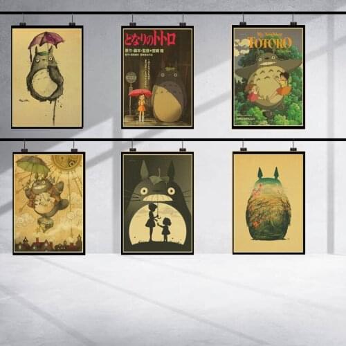 Vintage My Neighbor Totoro Miyazaki Hayao Anime Movie Retro Posters Home Decor Kraft High Quality Poster Classic Wall Paper