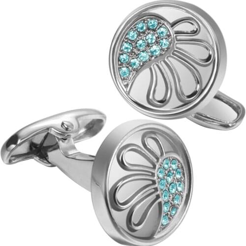 Novelty Luxury Cufflinks for Men in Round Shape Crystal Cuff Imitation Rhodium/Gold Plated Fashion Accessories for Wedding