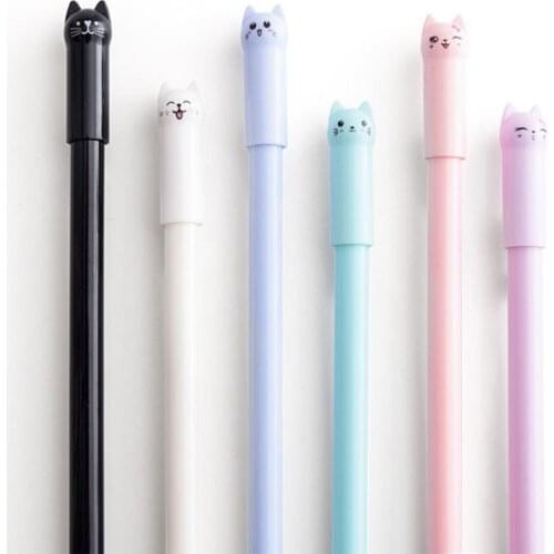 1 Pcs Cute Gel Pen Cartoon Cat Pen 0.5mm Black Gel-Ink Pen Korea Stationery Kawaii School Supplies Kids Prize Office Accessories