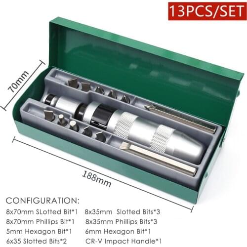 13Pcs Portable Impact Screwdriver Set Non-Slip Handle Extractor Screw Bolts Driver S2 Steel Slotted Screwdriver Bits