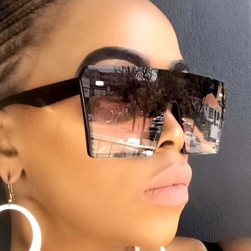 2020 Oversized Square Sunglasses Women Luxury Brand Fashion Flat Top Red Black Clear Lens One Piece Men Gafas Shade Mirror UV400