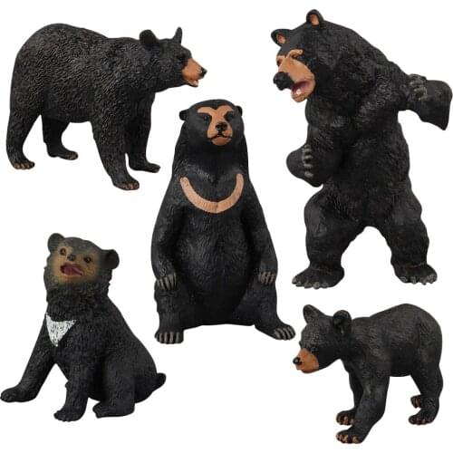 5pcs/set Zoo Animal Black bear model figures figurines toys Simulation Mammal Family Doll decorate Gift Early education Prop
