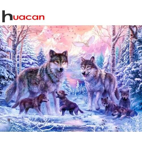 Huacan Diamond Mosaic Cross Stitch Embroidery Sets Wolf 5D DIY Diamond Painting Winter Animals Handmade Gift Creative Hobbies