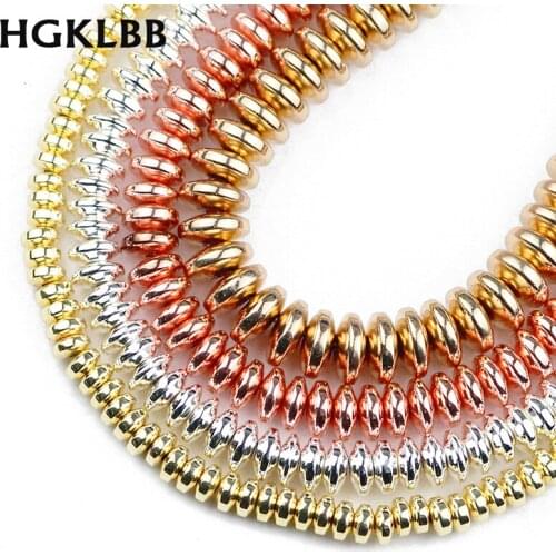 HGKLBB Natural Stone beads Gold Silvers Flat Round Hematite 4/6/8mm charm loose Spacer Beads For Jewelry Making Diy Bracelet