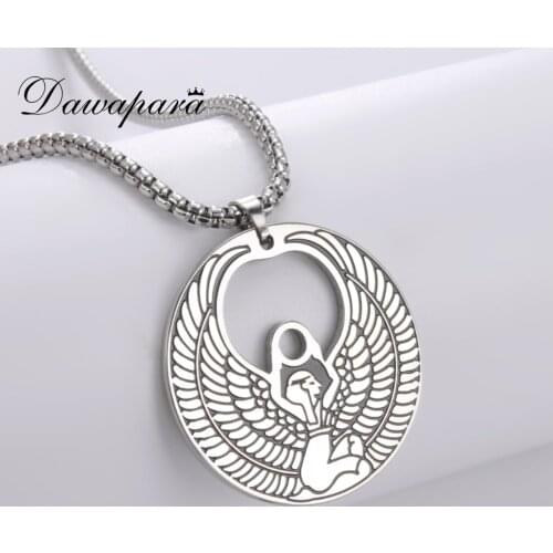 Dawapara Etyptian Mother Goddess Isis Amulet Pendants Hollow Vintage Talisman Necklace Stainless Steel Jewelry
