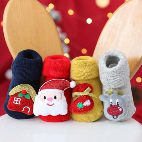 Baby Christmas Floor Socks Cute Cartoon Doll Anti-slip Socks Autumn Winter Cotton Thicken Kids Girls Boys Newborn Warm Socks