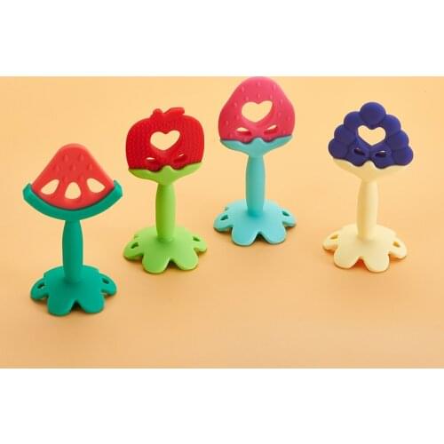 Baby Teether Toys Molar Rod Soft Silicone Bite Point Suction Disc Toys Cute Fruit Strawberry Watermelon Infant Grind Teeth Tools