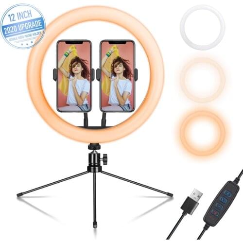 Double Stand Light Dimmable LED Compensating Lamp 12 inch for Live Broadcast Makeup YouTube Video Selfie TikTok Photography